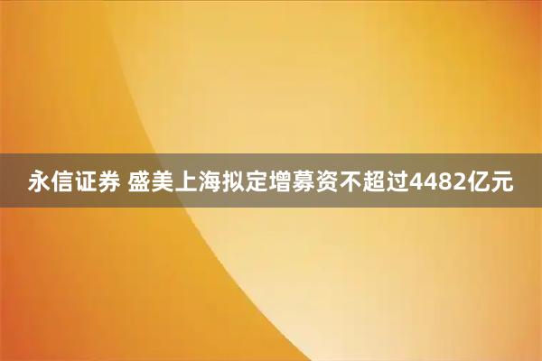 永信证券 盛美上海拟定增募资不超过4482亿元
